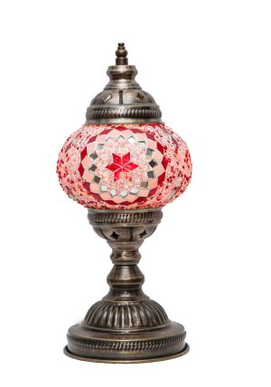 Mosaic Table Lamp with normal base, vintage, medium size globe, Red TLBM2R