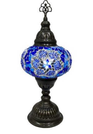 Μωσαϊκό Πορτατίφ με κανονική βάση, αντικέ, vintage, μεγάλο γυαλί, Μπλε TLBM3BL2