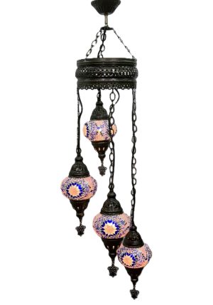 Μωσαϊκός Πολυέλαιος με 4 Λάμπες, αντικέ, vintage, Ροζ MC4SPI