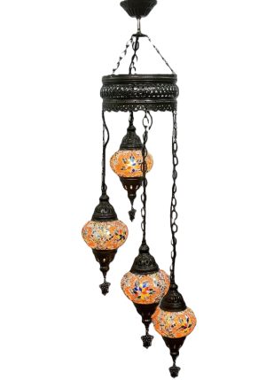 Μωσαϊκός Πολυέλαιος με 4 Λάμπες, αντικέ, vintage, Πορτοκαλί MC4SO