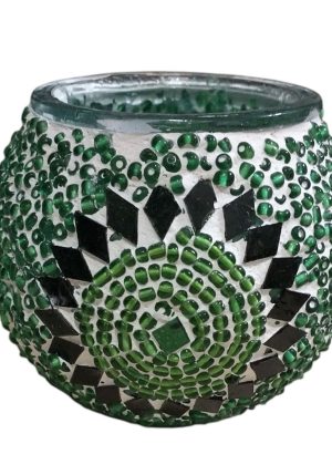 Γυάλινο κηροπήγιο Πράσινο μωσαϊκό, βάση ρεσώ μεγάλη μωσαϊκό
