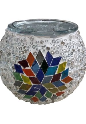 Γυάλινο κηροπήγιο πολύχρωμο μωσαϊκό, βάση ρεσώ μεγάλη μωσαϊκό